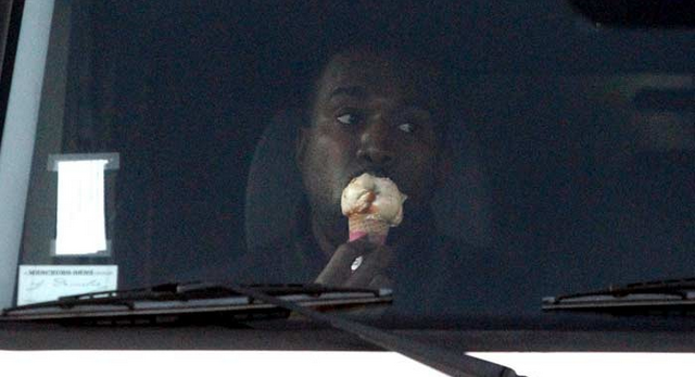 Pictures of a Happy Kanye West Eating Ice Cream Go Viral, Let the Memes Begin!