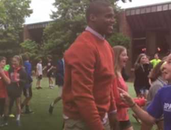 Awww!!  Cam Newton Hops The Fence To Toss the Ball At a Middle School and the Kids GO WILD! (Video)
