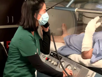 A Heavily Bandaged Jay Leno Filmed Treating Severe Burns In Hyperbaric Chamber