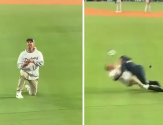 Dodgers Fan Gets Pummeled By Security After Trying To Do An Impromptu On-Field Proposal!